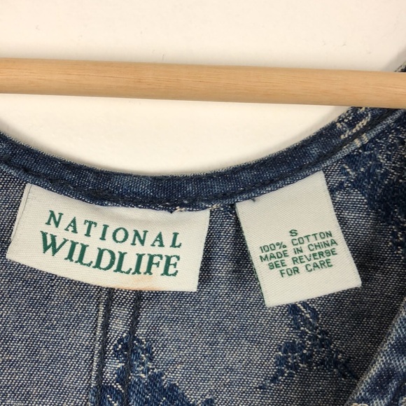 National Wildlife sleeveless scoop neck embroidered design denim maxi dress SM - Picture 9 of 9